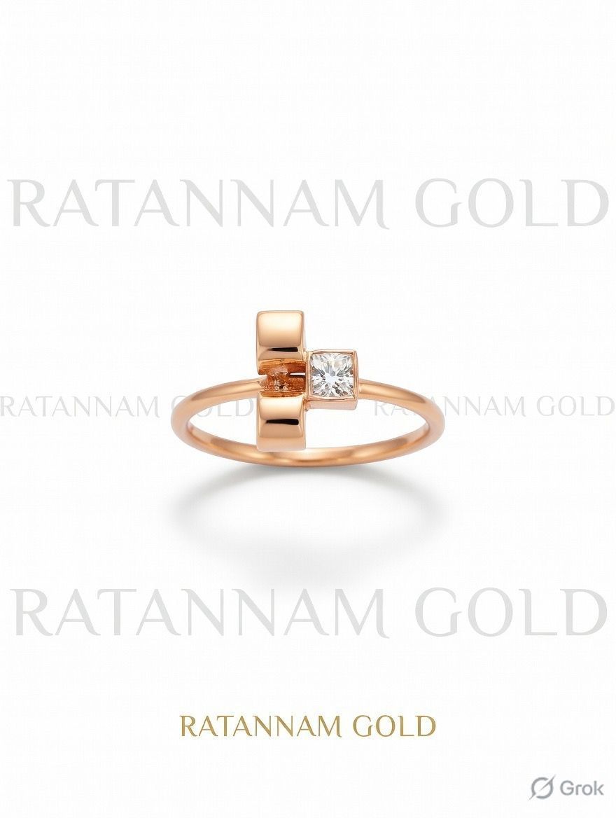 Elegant Geometric Gold Ring with Square Diamond Accent