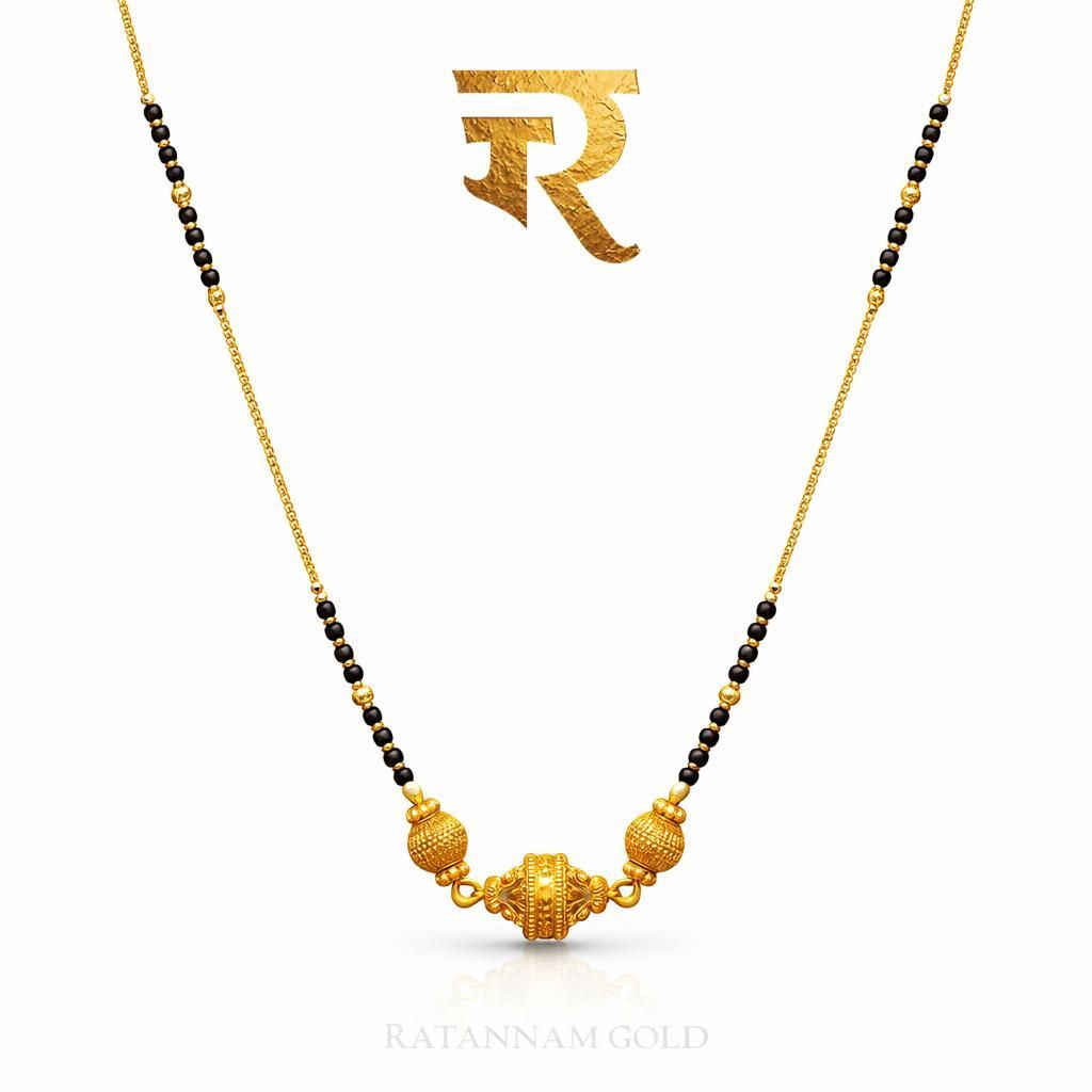 Traditional Gold Mangalsutra with Designer Center Bead
